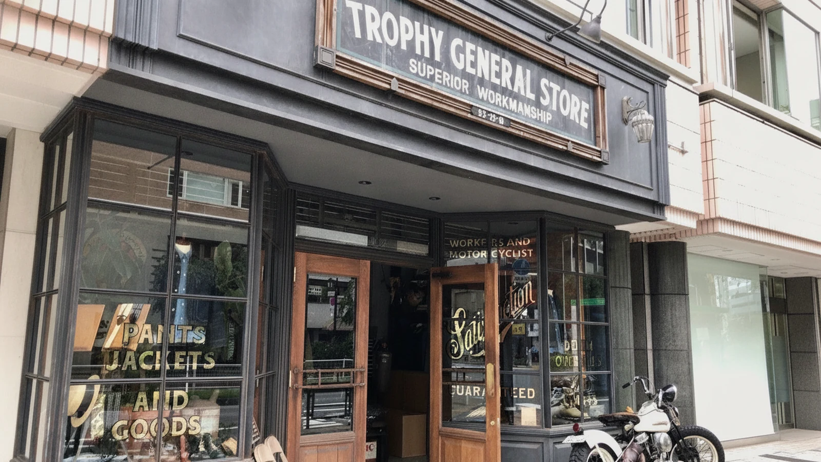 Trophy General Store 매장 — Dirt Denim 특유의 질감이 드러나는 워크웨어 진열