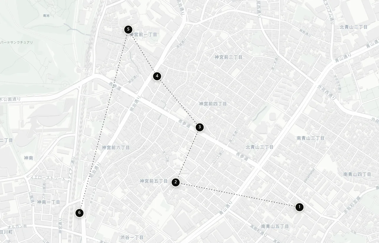 UNDERCOVER 취급 여섯 곳이 하라주쿠·오모테산도·미나미아오야마에 모인 지도
